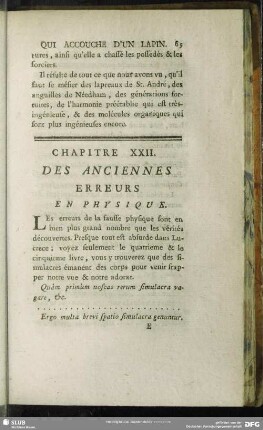 Chapitre XXII. Des anciennes erreurs en Physique