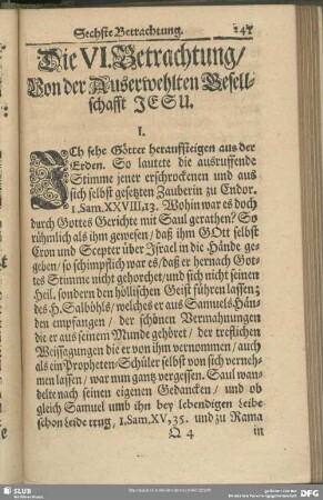 Die VI. Betrachtung, Von der Auserwehlten Gesellschafft Jesu
