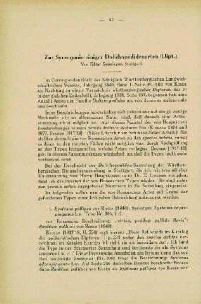 Zur Synonymie einiger Dolichopodidenarten (Dipt.)