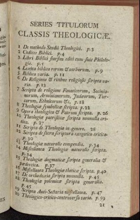Series Titulorum Classis Theologicæ.