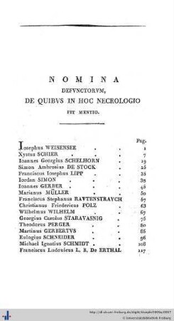 Nomina defunctorum, de quibus in hoc necrologio fit mentio.