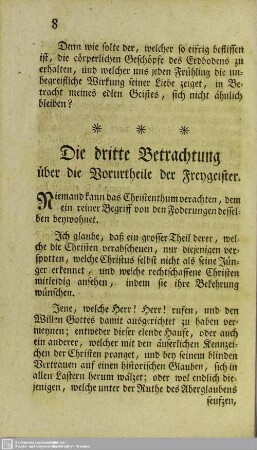 Die dritte Betrachtung über die Vorurtheile der Freygeister
