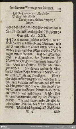 Am Andern Sontage des Advents, Evangel. Luc. XXI.