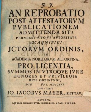 An Reprobatio Post Attestatorvm Pvblicationem Admittenda Sit?