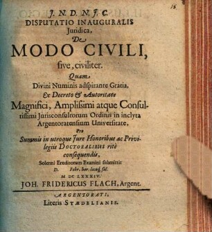 Disputatio Inauguralis Juridica, De Modo Civili, sive, civiliter