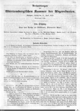 204. Sitzung, Stuttgart, 22.4.1853