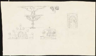 Nischen oder Grabmäler mit Adlerornament: Drei Ansichten, Detail (Ornamentskizze mit Adleraufsatz)