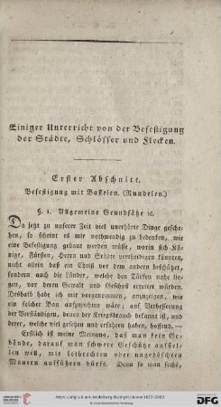 Erster Abschnitt. Befestigung mit Basteien