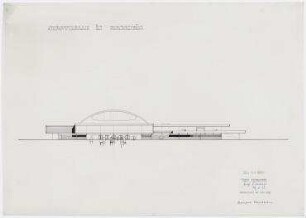 Studienarbeit, Stadthalle Bensheim (nicht realisiert) – Nordansicht. Bensheim/Hessen