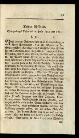 Dritter Abschnitt. Spangenbergs Aufenthalt in Halle 1732 und 1733. §. 31. - §. 47.
