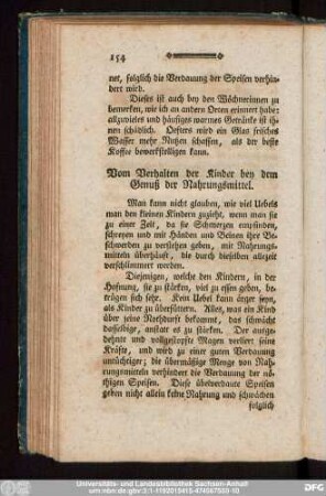 Vom Verhalten der Kinder bey dem Genuß der Nahrungsmittel.