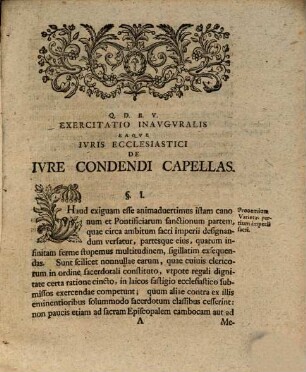 Exercitatio Inavgvralis Eaqve Ivris Ecclesiastici De Ivre Condendi Capellas
