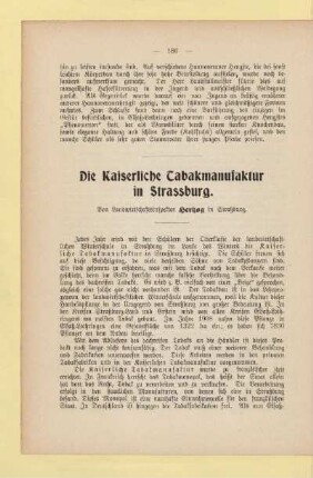 Die Kaiserliche Tabakmanufaktur in Strassburg