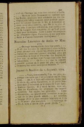 Nouvelles Littéraires de Berlin 17 Mars 1772.