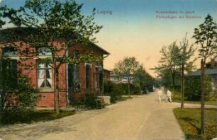 Leipzig: Krankenhaus St. Jacob; Parkanlage mit Baracken