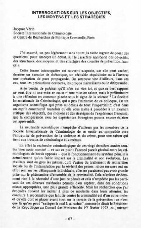 67-72, Interrogations sur les objectifs, les moyens et les stratégies