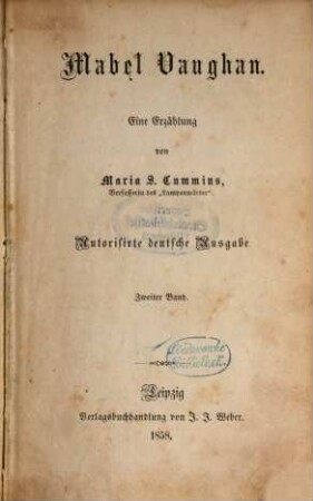 Mabel Vaughan : eine Erzählung, 2. Band