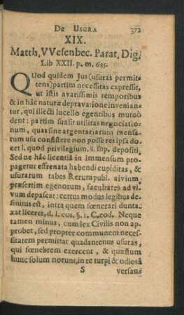 XIX. Matth. Wesenbec. Parat. Dig. Lib XXII. ...