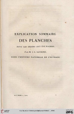 Titelblatt [Explication sommaire des planches dont les dessins ont été fournis