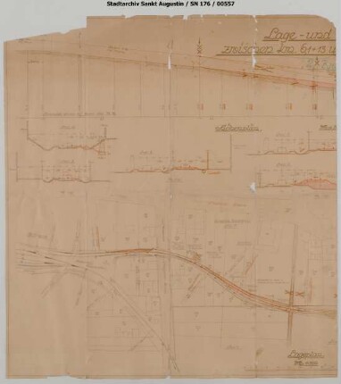 Niederpleis, Bahnhof: Veränderung der Gleisanlage der Bahnhofseinfahrt aus Richtung Hennef: Verflachung der Gleiskrümmung zwischen km 6,3 und 6,5 der Strecke Hennef - Niederpleis. Fragment. Siehe SN176/506