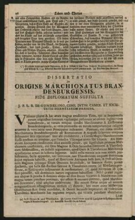 Dissertatio De Origine Marchionatus Brandenburgensis, Fide Diplomatum Suffulta