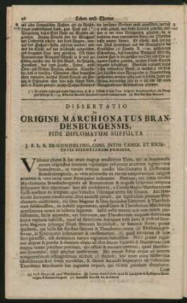 Dissertatio De Origine Marchionatus Brandenburgensis, Fide Diplomatum Suffulta