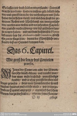 Das 6. Capittel. Wie groß die lenge des Cometen gewesen.