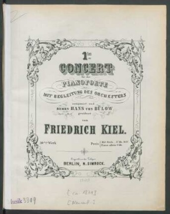 1tes Concert für das Pianoforte mit Begleitung des Orchesters : 30tes Werk
