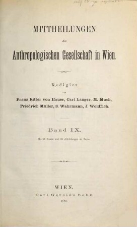 Mitteilungen der Anthropologischen Gesellschaft in Wien : MAG. 9, 9. 1880