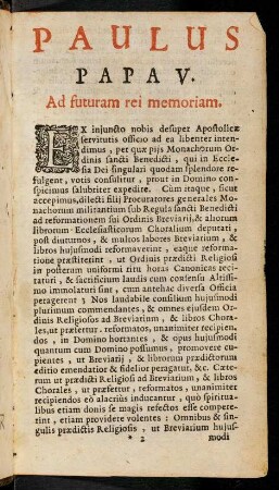 2r-3v, Paulus Papa V. Ad futuram rei memoriam - Ex Bulla PII V.