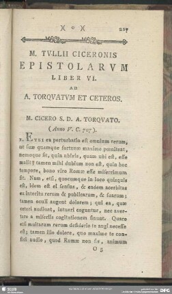 Epistolarum Liber VI. Ad A. Torquatum Et Ceteros