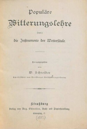 Populäre Witterungslehre sowie die Instrumente der Wettersäule