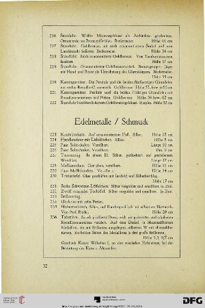 Edelmetalle / Schmuck (Nr. 223-282)