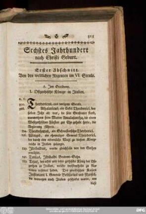 Erster Abschnitt. Von den weltlichen Regenten im VI. Seculo.