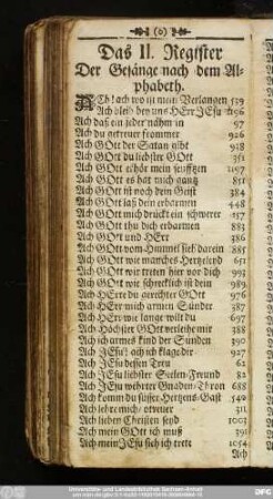 Das II. Register Der Gesänge nach dem Alphabeth.