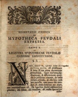 Dissertatio Ivridica De Hypotheca Fevdali Expressa