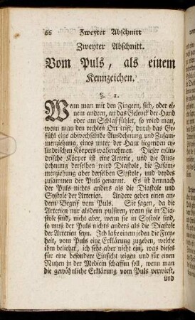Zweyter Abschnitt. Vom Puls, als einem Kennzeichen.