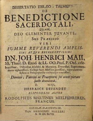 Dissertatio Ebraeo-Talmudica de benedictione sacerdotali