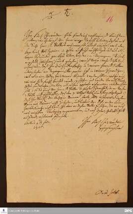 Brief von David Schott an August Hermann Francke.