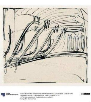 "Variationen zu einem Hallenthema" und anderes. Skizze für eine Ausstellungshalle (?) - Innenraumperspektive