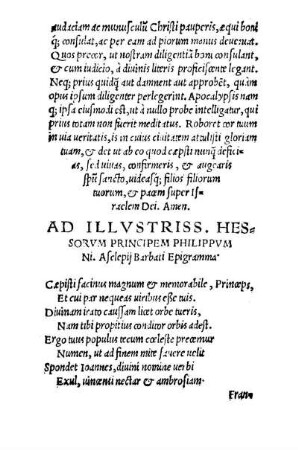 Ad Illvstriss. Hessorum Principem Philippvm Ni. Asclepii Barbati Epigramma.