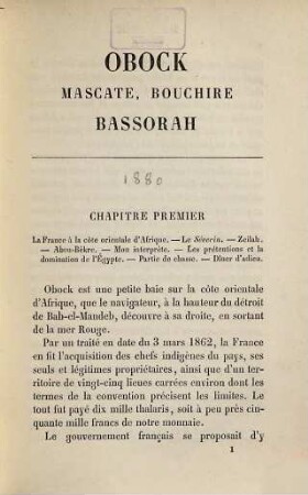 Obock, Mascate, Bouchire, Bassorah : Ouvrage illustr. par Saint-Elme Gauthier et orné d'une carte