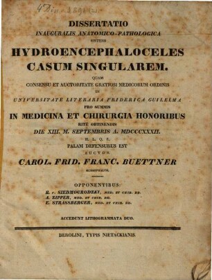 Diss. inaug. anat. path. sistens hydroencephaloceles casum singularem