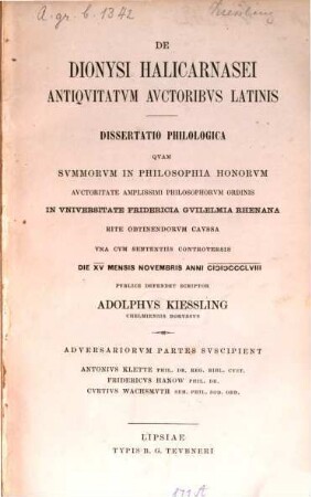 De Dionysi Halicarnasei antiquitatum auctoribus Latinis