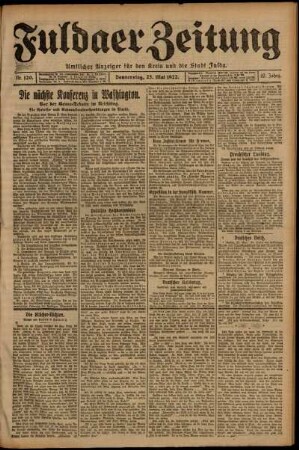 Erste Ausgabe vom Donnerstag, den 25. Mai 1922.