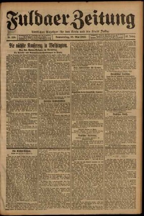 Erste Ausgabe vom Donnerstag, den 25. Mai 1922.