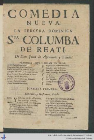 Comedia Nueva. La Tercera Dominica Sta. Columba De Reati.