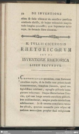 Rhetoricorum Seu De Inventione Rhetorica Liber Secundus
