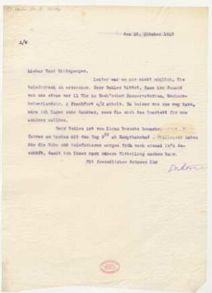 Brief an Lothar Windsperger : 13.10.1913