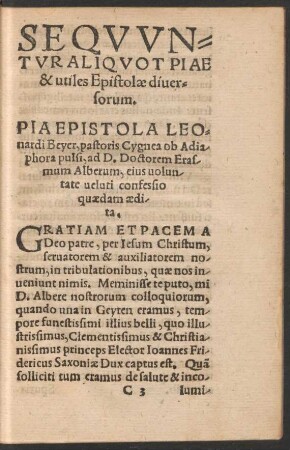Sequuntur Aliquot Piae & utiles Epistolae diversorum.